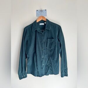 VTG L.L. Bean Women's Corduroy Button Up Shirt Size 12 Green Gorpcore 90s Preppy